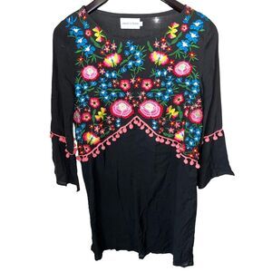 ASOS Liquor Poker Dress Womens Sz 6 Kaftan Embroidered Pom Pom Boho Blogger Fave